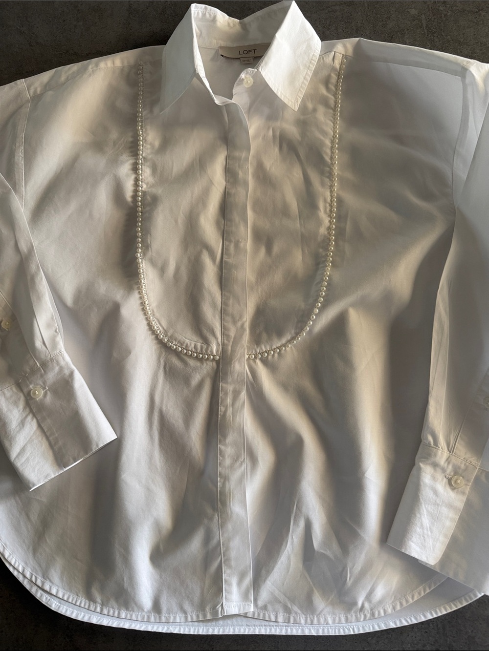 LOFT Pearlized Bib Tuxedo Shirt - Picture 4 of 10